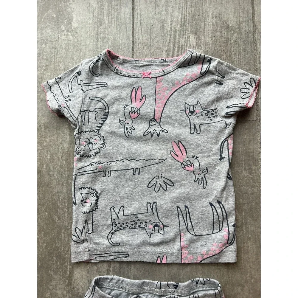 Baby Toddler Girl 2 Piece Pjs Pajama Sleep Set Cotton Zoo Animals 2T Cute
